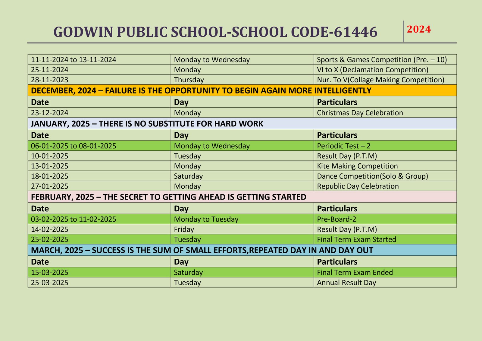 academic calendar